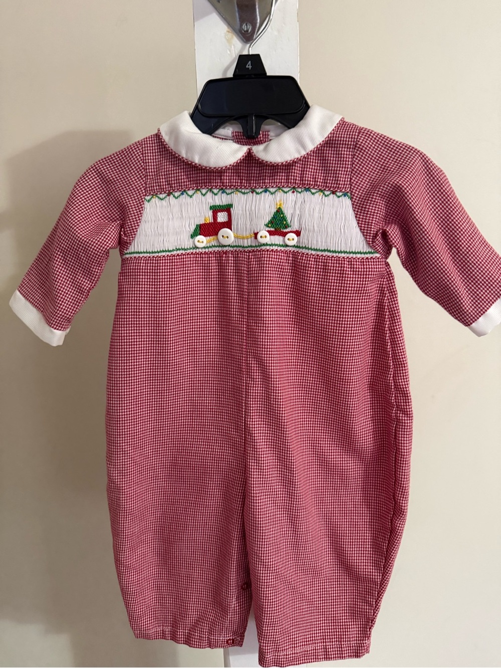 Newborn Petit Ami Smocked Christmas Romper